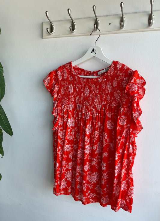 Dex Plus Tangerine Printed Flare Sleeve Top