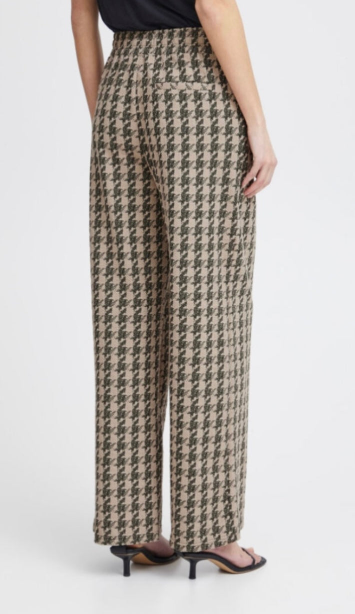 ICHI Brown/Black Detailed  Wide Elastic Band Pant