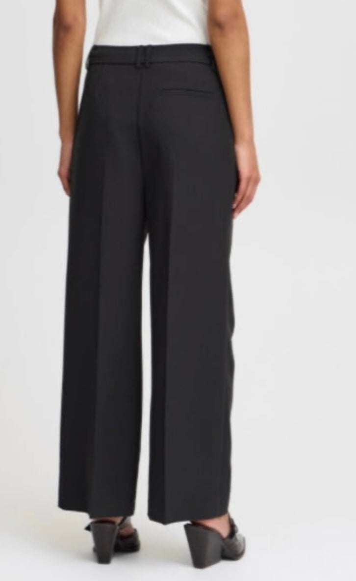 Ichi Black Ankle Front Buttoned Pant
