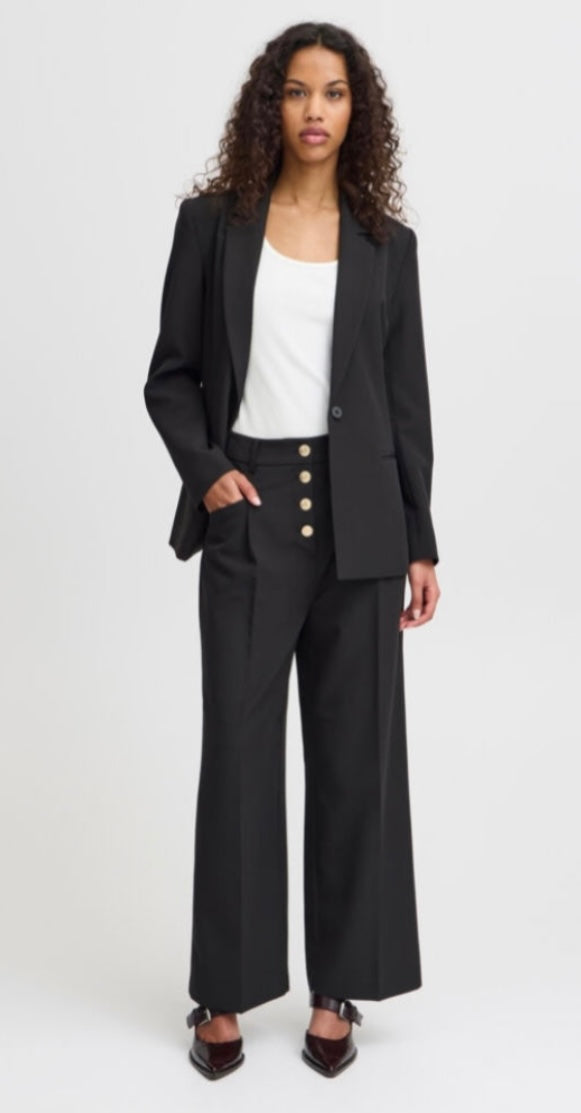 Ichi Black Ankle Front Buttoned Pant