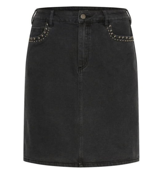 Kaffe Curve Mid Length Black Denim Skirt
