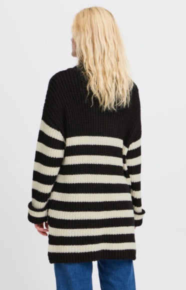 ICHI Black Knit Striped Oversized Sweater