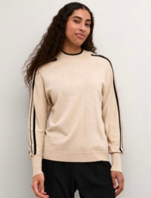 Kaffe Beige Sweater with Black Stripe