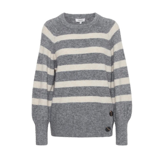 B young Grey Ivory Stripe Sweater