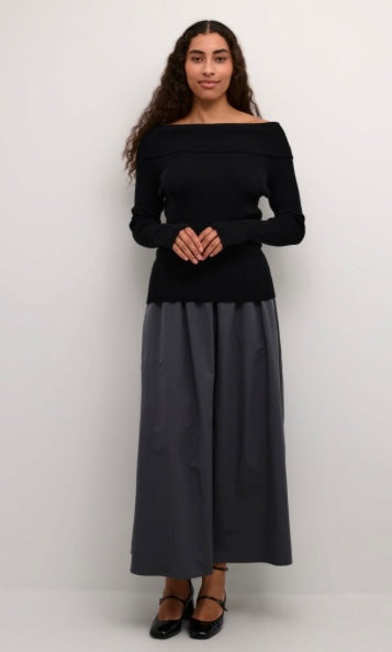 Kaffe Black Ribbed Off Shoulder Top