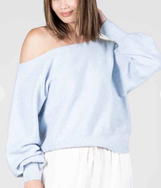 C’est Moi Sky Blue Off Shoulder Sweater
