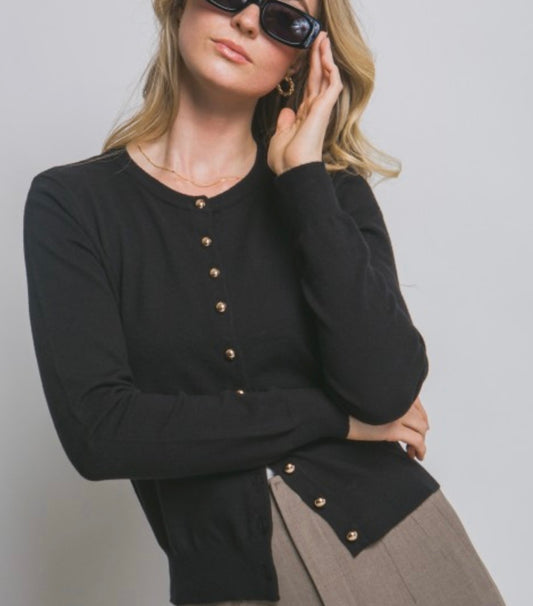 Love Tree Black Fitted Cardigan with Buttons