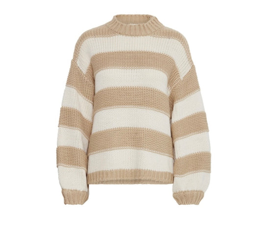 B young Taupe/White Stripe Oversized Sweater