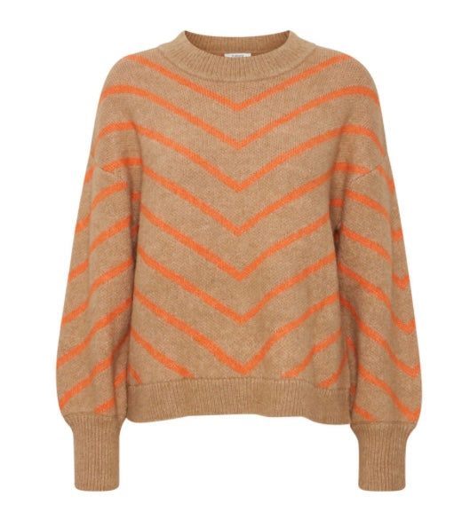 B young Taupe/Orange Stripe Sweater