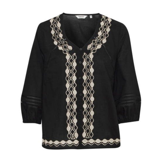 B young Black Taupe 3/4 sleeve Top