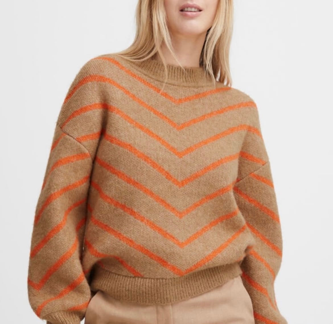 B young Taupe/Orange Stripe Sweater