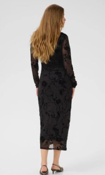 Culture Black Long Rouging Velvet Details Dress