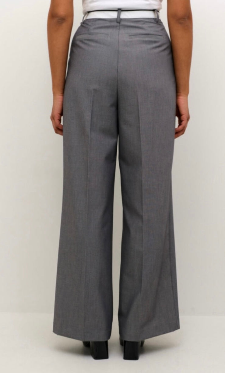 Kaffe Grey Wide Leg Pant with White Waistband