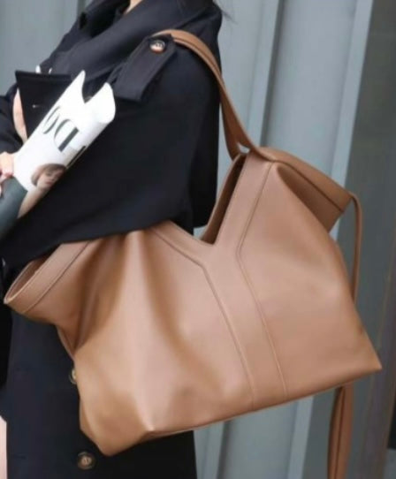Black Vegan Leather Large Tote
