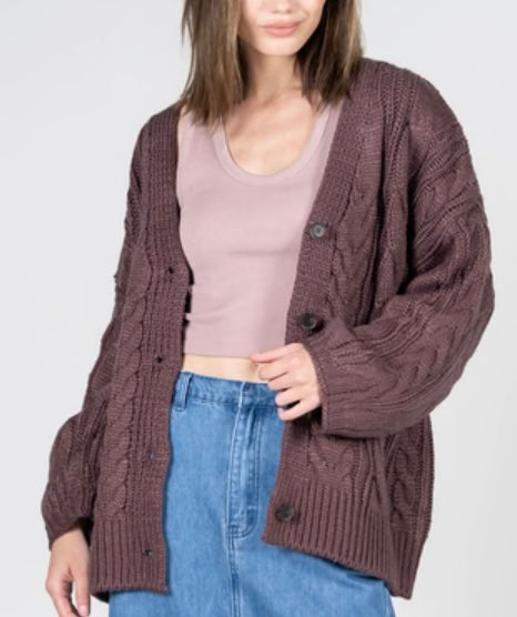 C’est Moi Coffee Knit Cable Oversized Cardigan