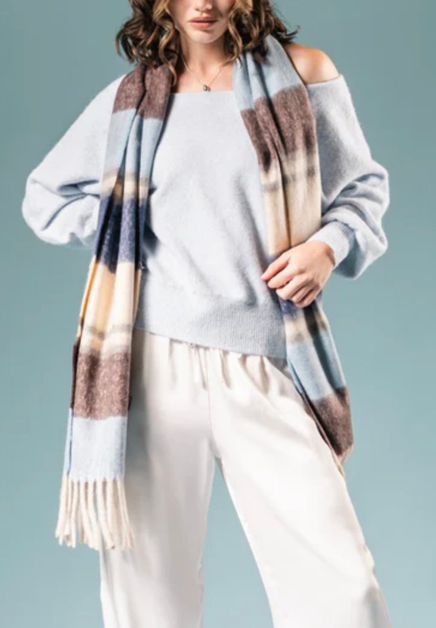 C’est Moi Sky Blue Off Shoulder Sweater