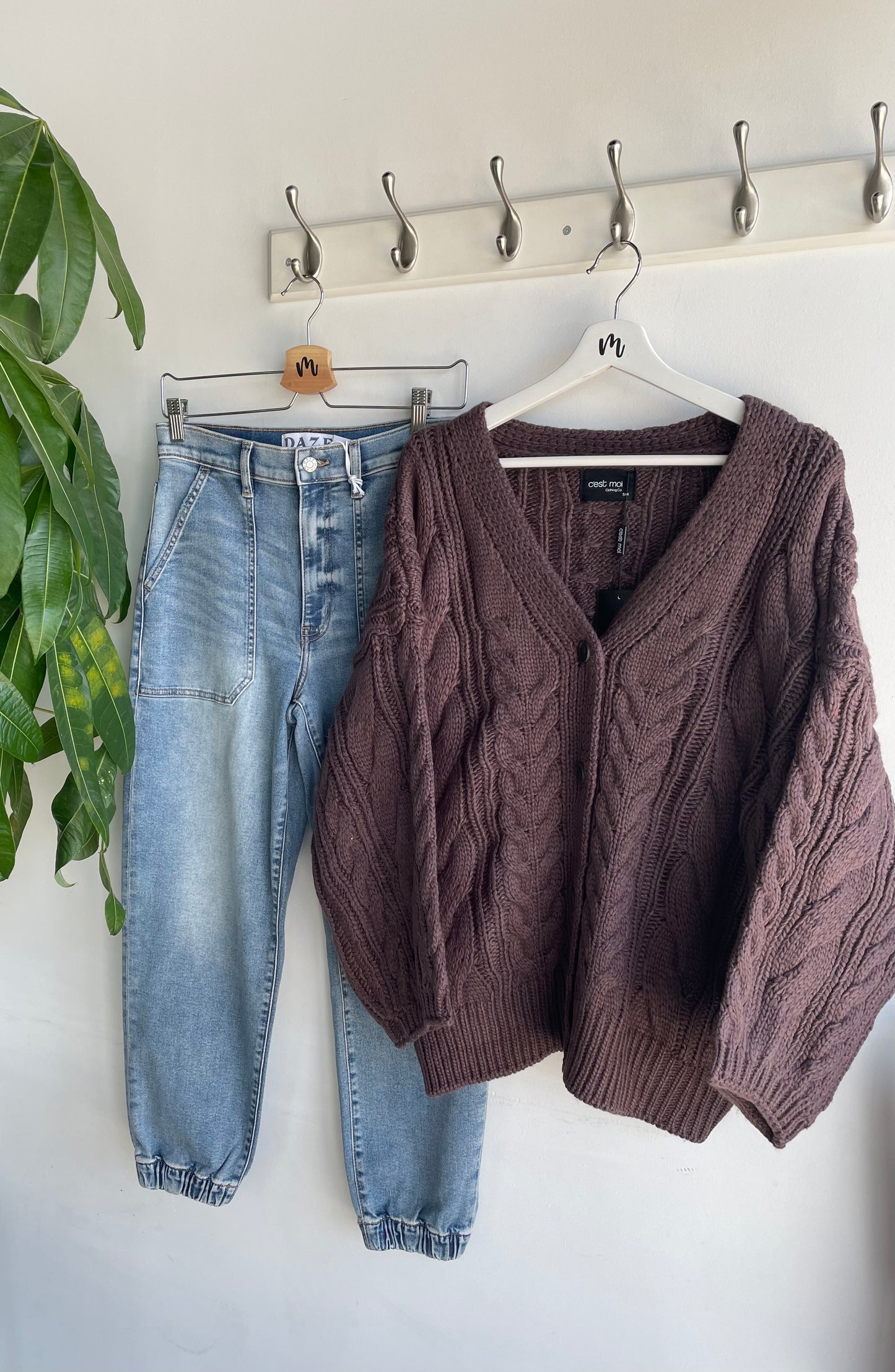 C’est Moi Coffee Knit Cable Oversized Cardigan