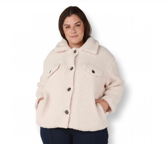 Dex Plus Cream Sherpa Button Jacket