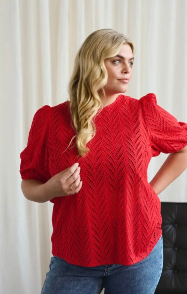 Kaffe Curve True Red Eyelet Tie Back Top