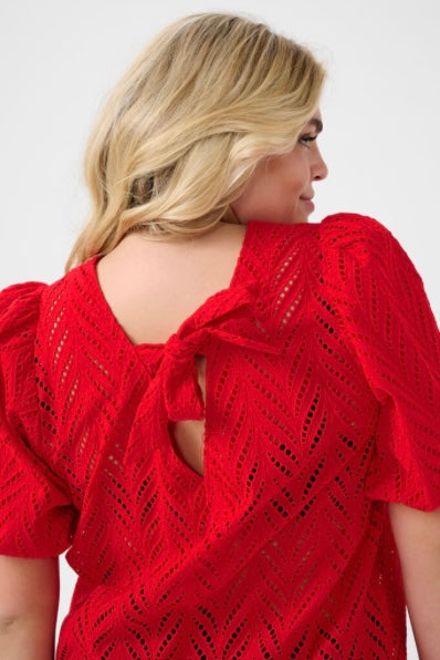 Kaffe Curve True Red Eyelet Tie Back Top