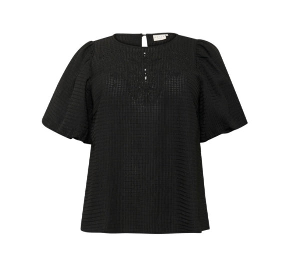Kaffe Curve Black Eyelet Puff Sleeve Blouse