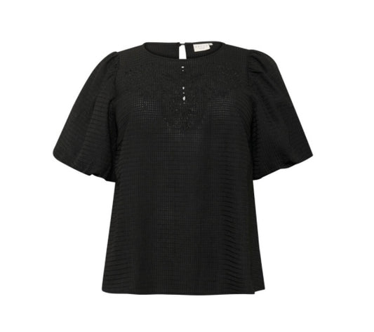 Kaffe Curve Black Eyelet Puff Sleeve Blouse