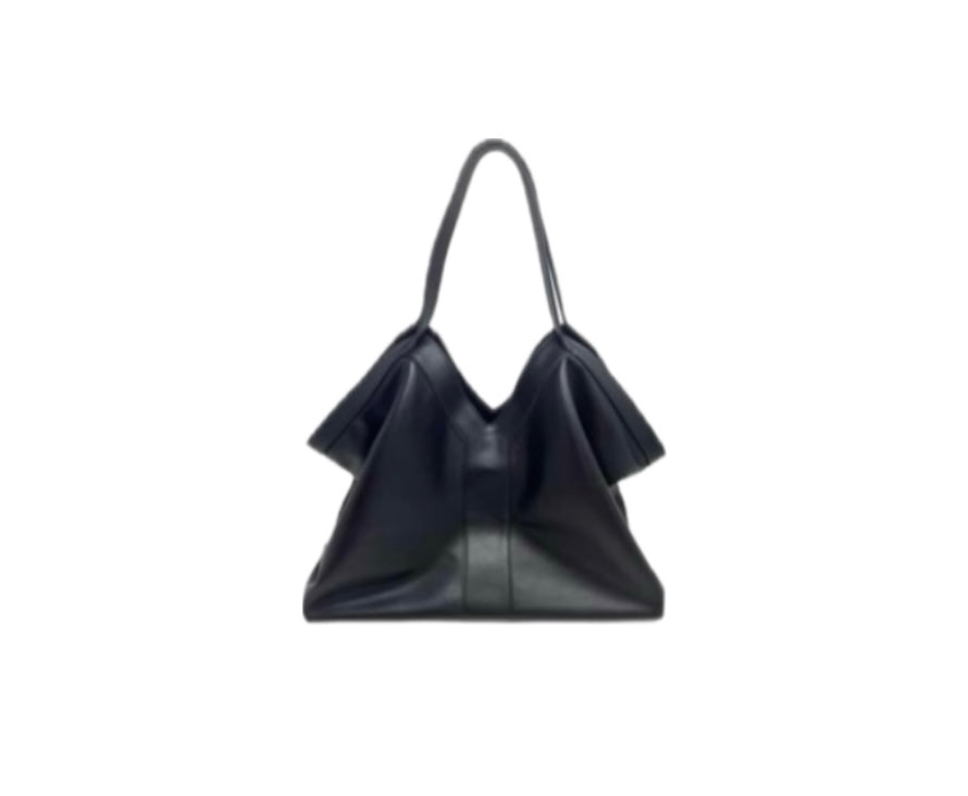 Black Vegan Leather Large Tote