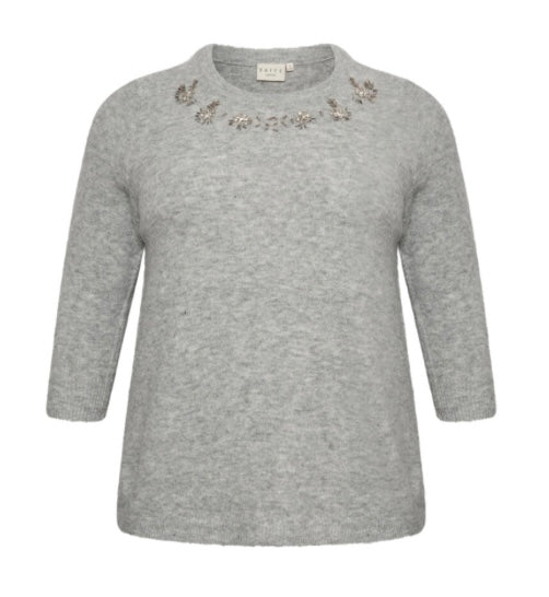Kaffe Curve Grey Knit Sweater with Rhinestones