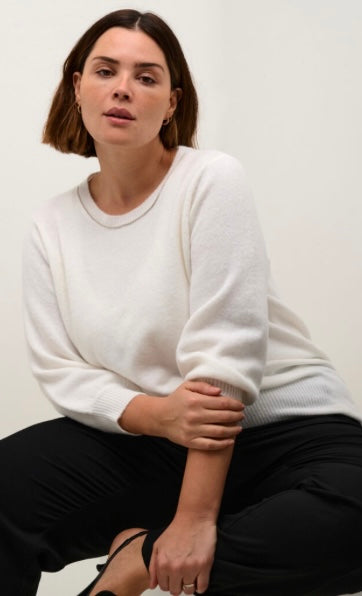 Kaffe Curve Off White 3 Quarter Knit Sweater with Rhinestones