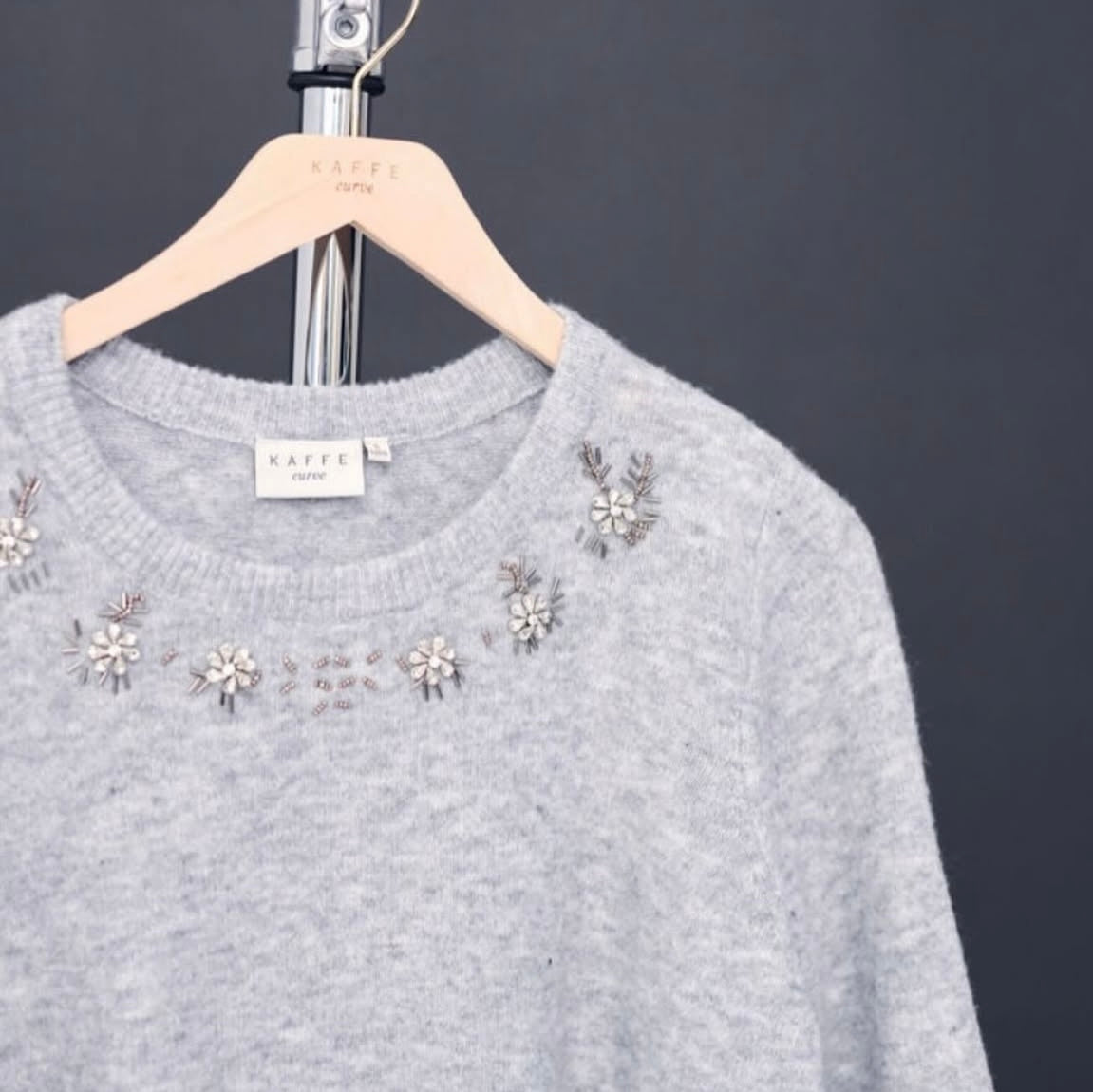 Kaffe Curve Grey Knit Sweater with Rhinestones