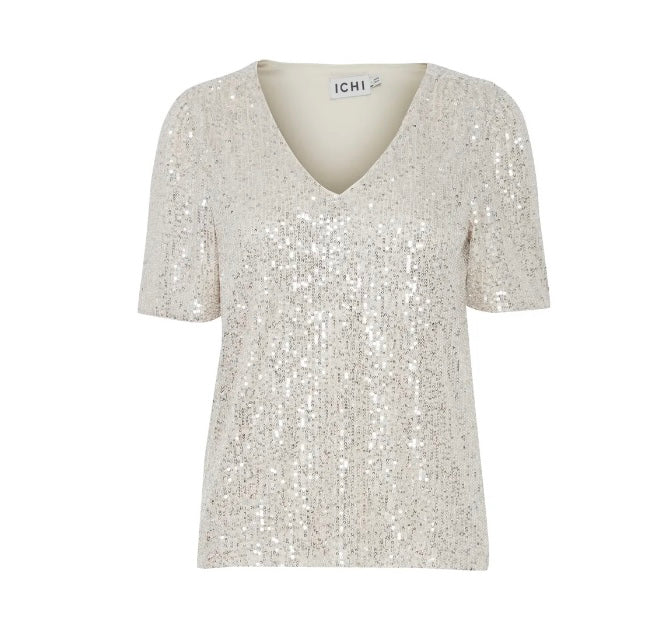 ICHI Frosted Almond Sequence V neck Top