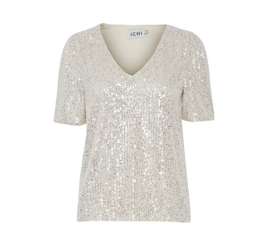 ICHI Frosted Almond Sequence V neck Top