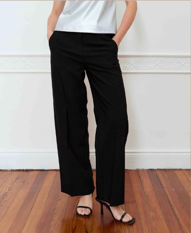 Deluc Black Pant with Satin Waistline