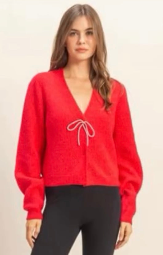 Hyfve Red Cardigan with Sparkle Bow