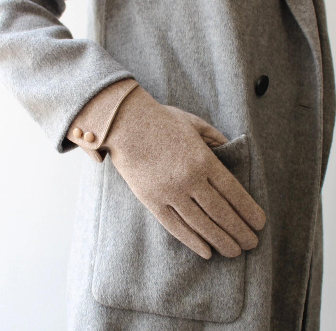 Taupe Gloves with side buttons